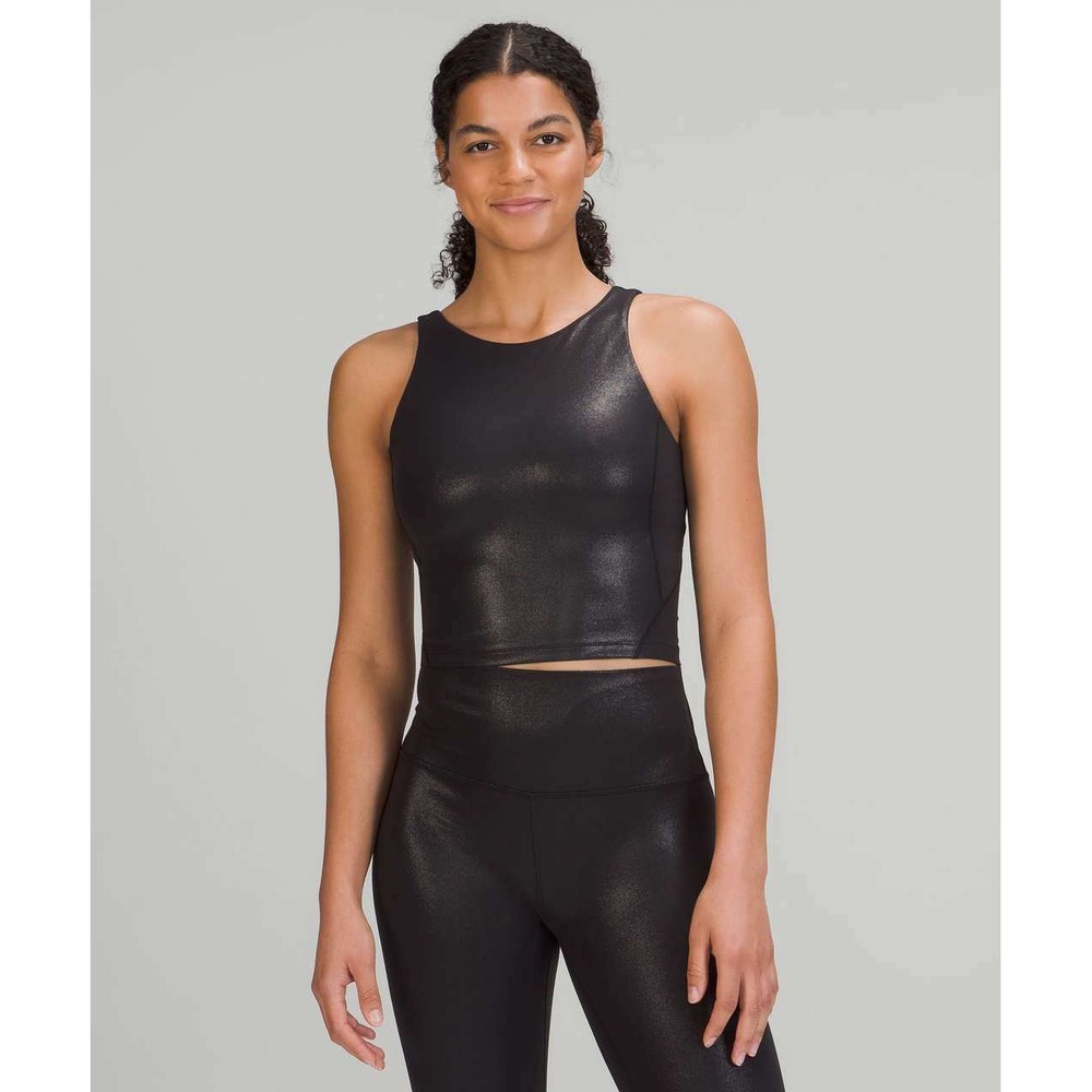 Lululemon Align High Neck Tank 4 Shine Radiate Foil Black Nulu Crop